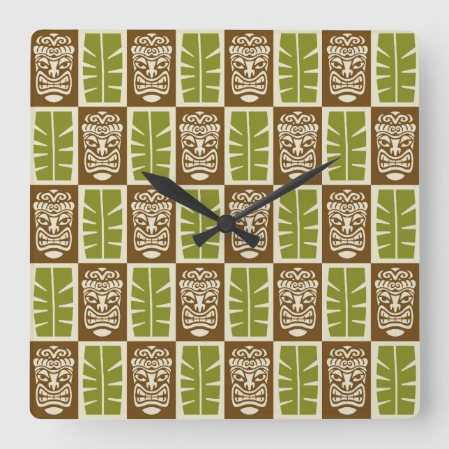 Tiki Pattern Square Wall Clock (Front)