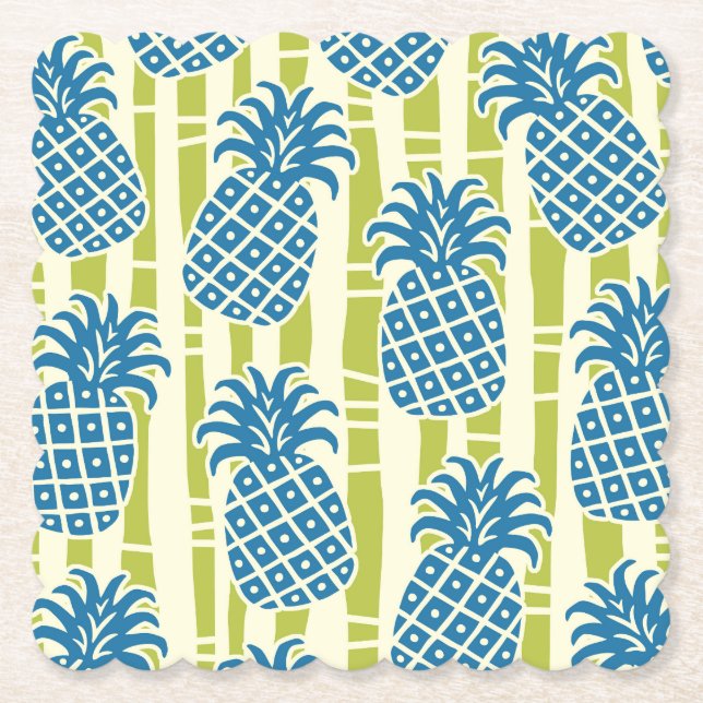 Tiki Pineapple Bamboo Stripes Pattern Paper Coaster (Front)