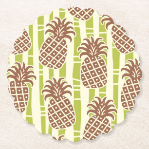 Tiki Pineapple Bamboo Stripes Pattern Paper Coaster