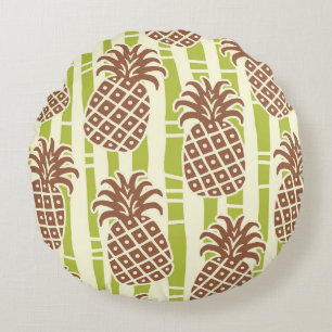 Tiki Pineapple Bamboo Stripes Pattern Round Cushion