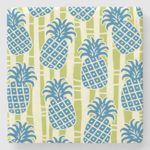Tiki Pineapple Bamboo Stripes Pattern Stone Coaster