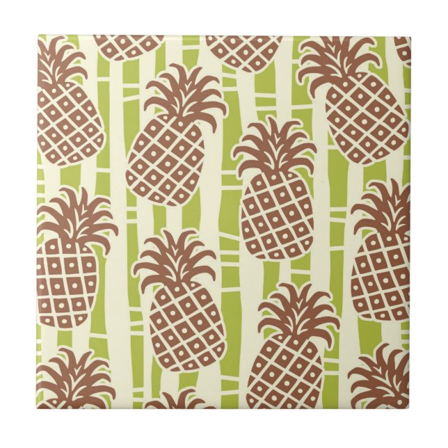 Tiki Pineapple Bamboo Stripes Pattern Tile (Front)