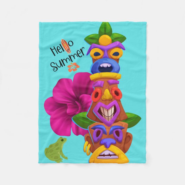 Tiki Pole Summer Graphic with Hello Summer Fleece Blanket (Front)