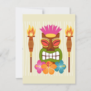 Tiki Statue, Torches and Hibiscus Flower  Postcard