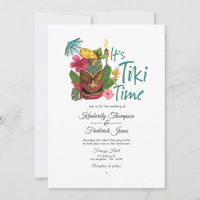 Tiki Time Luau Summer Beach Wedding Invitation (Front)