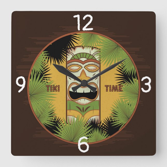 Tiki Time Square Wall Clock (Front)