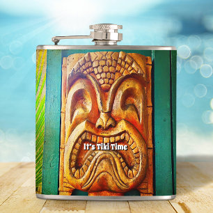 Tiki Time Tropical Cool Fun Fierce Vintage Retro Hip Flask