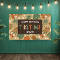 Tiki Time Tropical Luau Birthday Party Banner