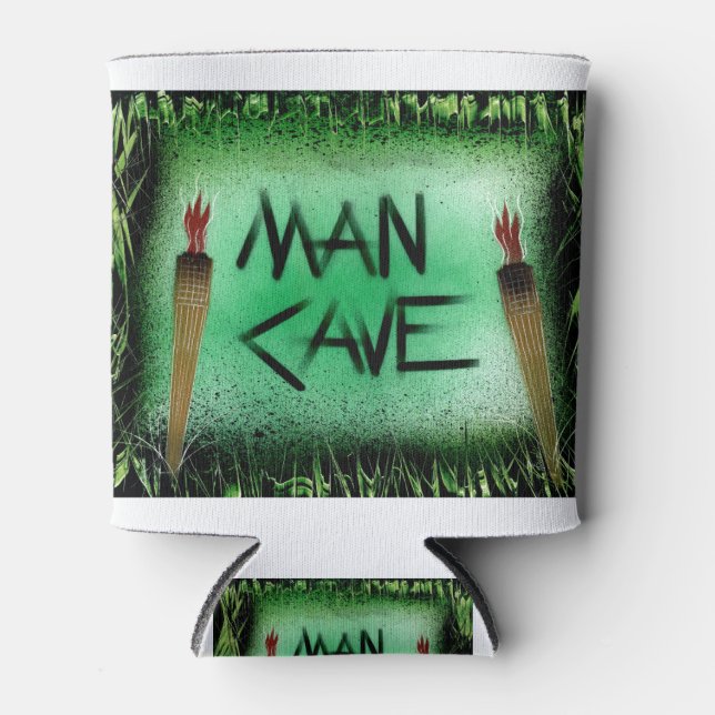Tiki Torch Man Cave Green Can Cooler (Front)