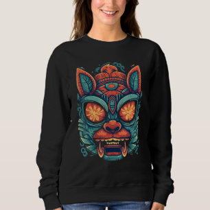 Tiki Totem Mask Hawaiian Cat Tiki Mask Hawaii Cat_ Sweatshirt