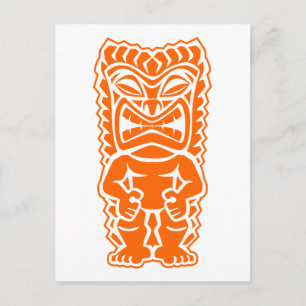 tiki totem warrior orange postcard