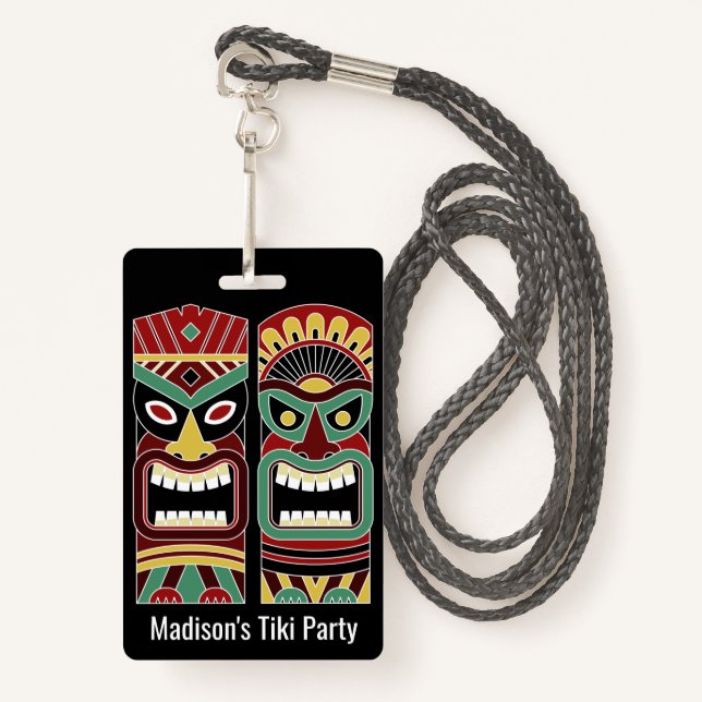 Tiki Totems custom text badges ID Badge (Front with Lanyard)