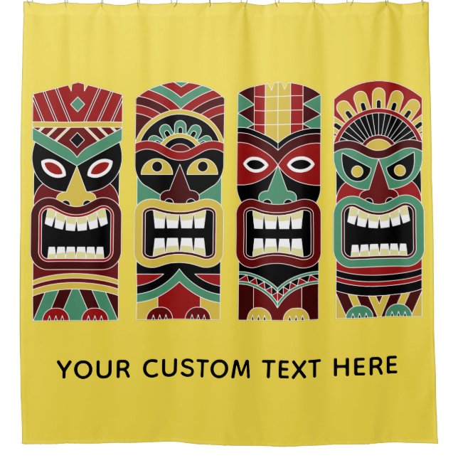 Tiki Totems custom text & colour shower curtain (Front)
