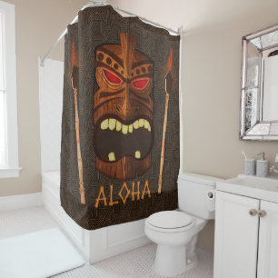 Tiki Tropical Retro Vintage Brown Hawaiian Look Shower Curtain