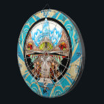 Tiki Village Dartboard<br><div class="desc">Tiki Village A land of super imagination, a fantasy world where dreams come true and things beyond. What is behind the gates of this world? Is there monsters? Are there giant flying waves and creatures like you've never seen before? I drew Surf Land with Prismacolor pencils and micron Ink in...</div>