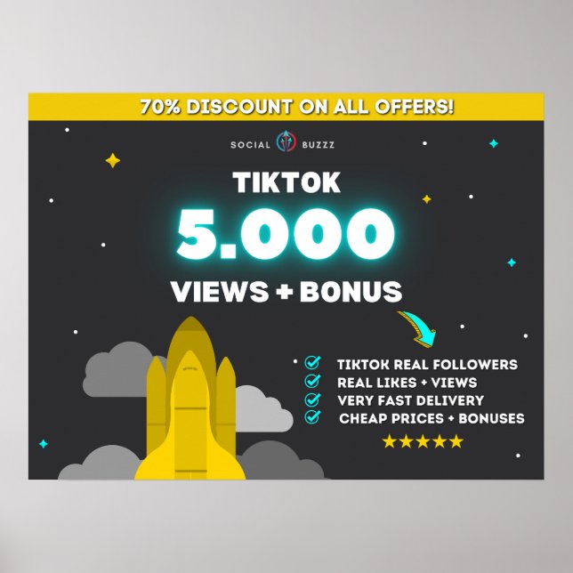 Tiktok 5K Views + 500 Likes Poster (Front)