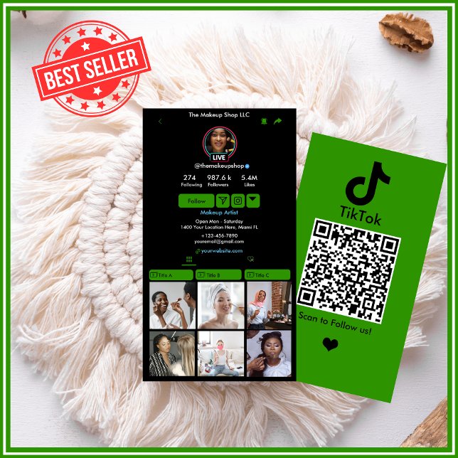 TikTok Custom Green QR Code Social Media Business Card (Creator Uploaded)