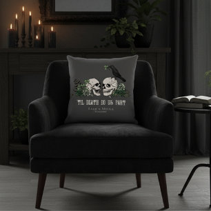 Til Death Black Gothic Irish Floral Skull & Roses Cushion