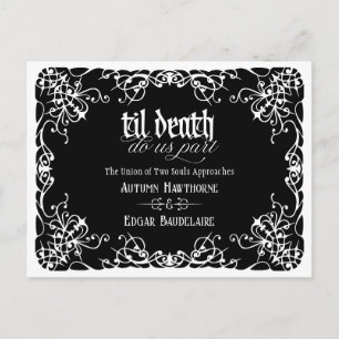 Til Death Black White Gothic Wedding Save the Date Postcard