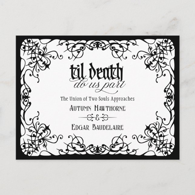 Til Death Black White Gothic Wedding Save the Date Postcard (Front)
