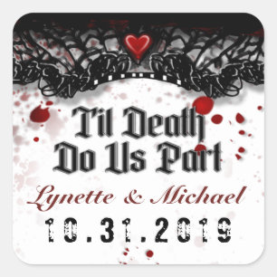 Til Death Blood Splatter Halloween Square Wedding Sticker