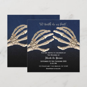 Til Death Do Blue Skeleton Gold Wedding Marriage Invitation