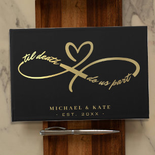 Til Death Do Us Part Black & Gold Infinity Symbol Guest Book