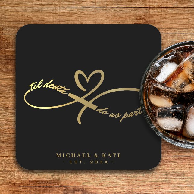 Til Death Do Us Part Black & Gold Infinity Symbol Square Paper Coaster (Til Death Do Us Part Black & Gold Infinity Symbol Square Paper Coaster
)