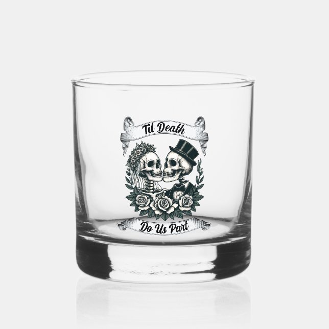 Til Death Do Us Part: Bride & Groom Skeleton Whiskey Glass (Back)