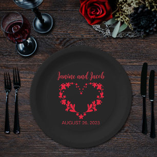 Til Death Do Us Part Gothic Red and Black Roses Paper Plate