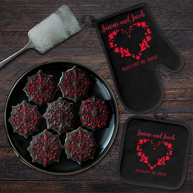 Til Death Do Us Part Gothic Red Heart Oven Mitt & Pot Holder Set (Creator Uploaded)