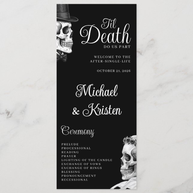 Til Death Do Us Part Gothic Skulls Black Wedding Programme (Front)