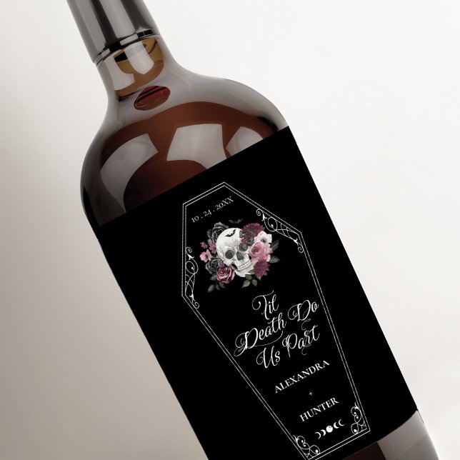 Til Death Do Us Part Halloween Gothic Floral Skull Wine Label (Til Death Do Us Part Halloween Gothic Floral Skull Wine Label)
