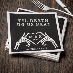 Til Death Do Us Part Heart Hand Black Wedding Napkin