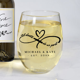 Til Death Do Us Part Infinity Symbol Heart Wedding Stemless Wine Glass
