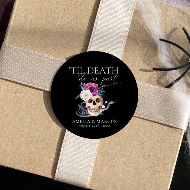 'Til Death Do Us Part Purple & Black Wedding Classic Round Sticker (Creator Uploaded)