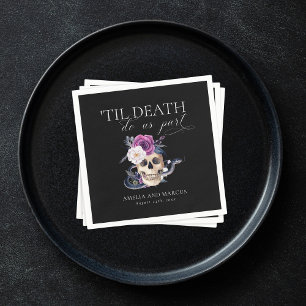 'Til Death Do Us Part Purple & Black Wedding Invit Napkin
