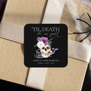 'Til Death Do Us Part Purple & Black Wedding Invit Square Sticker