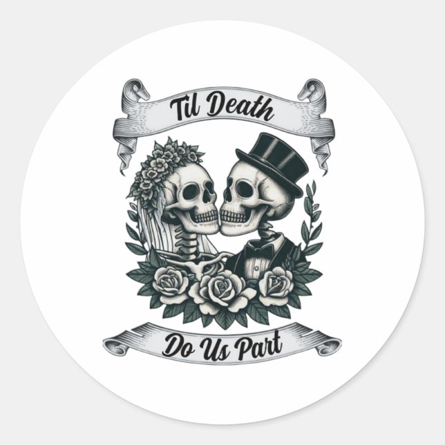 Til Death Do Us Part Skeleton Bride And Groom Marr Classic Round Sticker (Front)