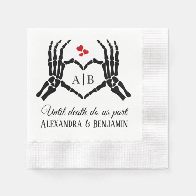 Til Death Do Us Part Skeleton Hands Heart Sign #1 Napkin (Front)