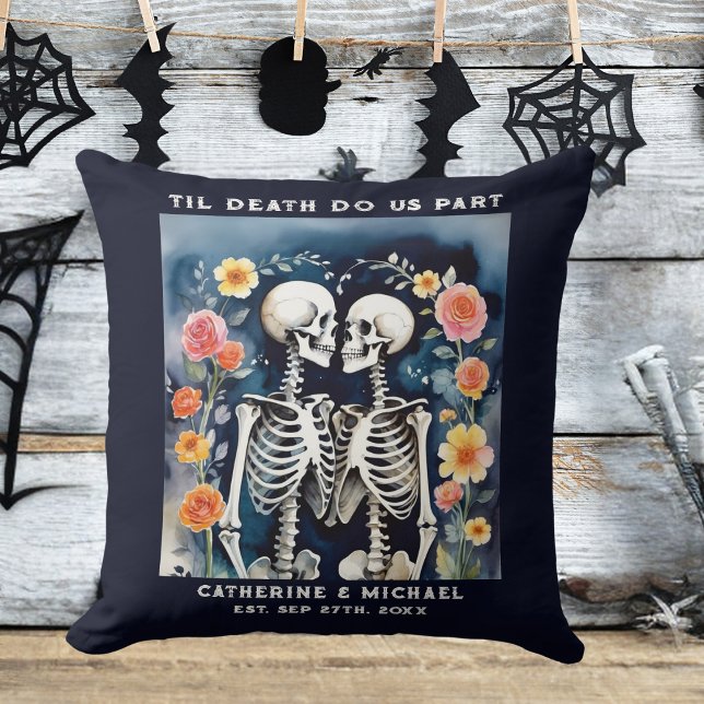 Til Death Do Us Part Skeletons Gothic Wedding Cushion (Creator Uploaded)