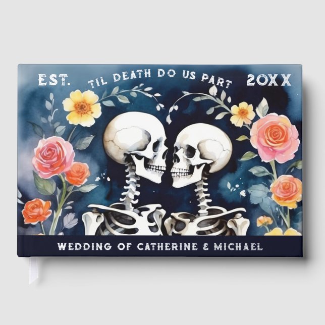 Til Death Do Us Part Skeletons Gothic Wedding Guest Book (Front)