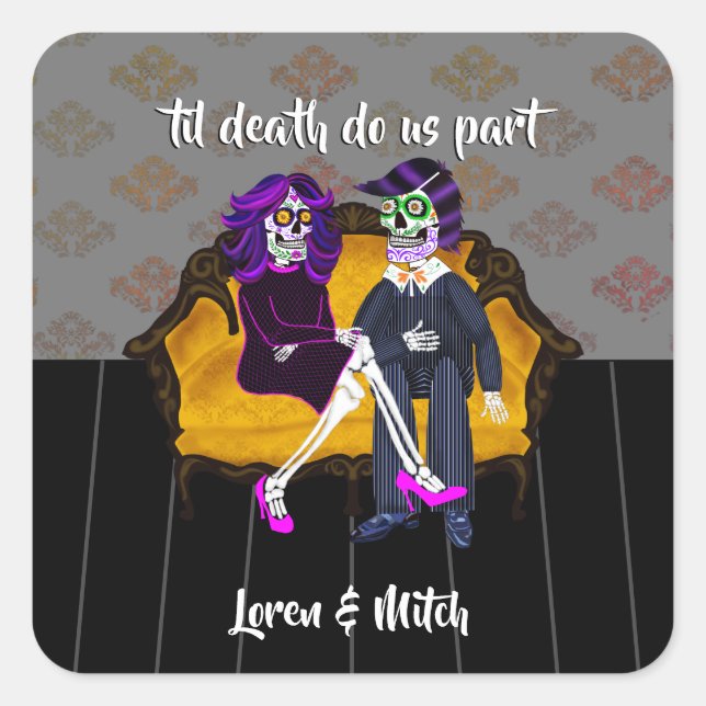 Til Death Do Us Part Sugar Skull Couple Square Sticker (Front)