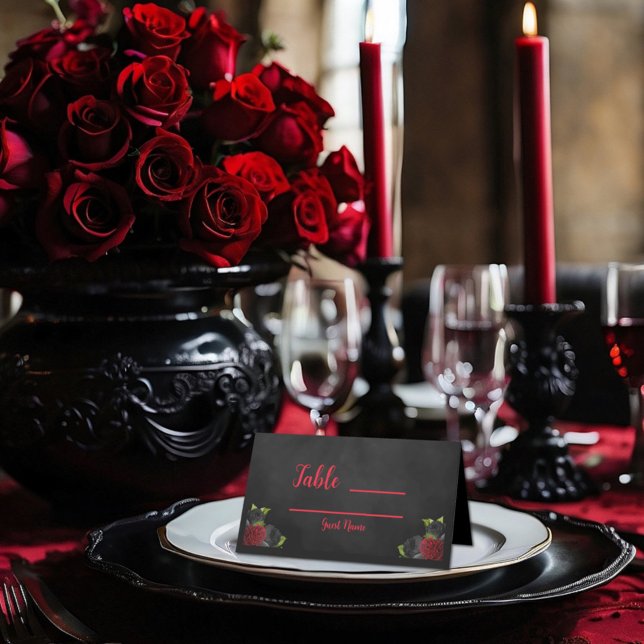 Til Death Do Us Party Gothic Red & Black Roses Place Card (Creator Uploaded)