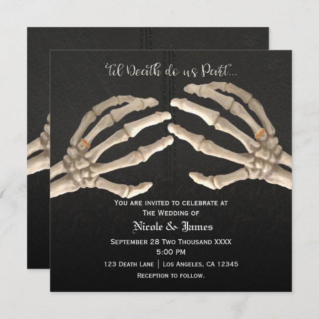 Til Death Do Us Skeleton Gold Wedding Marriage Invitation (Front/Back)