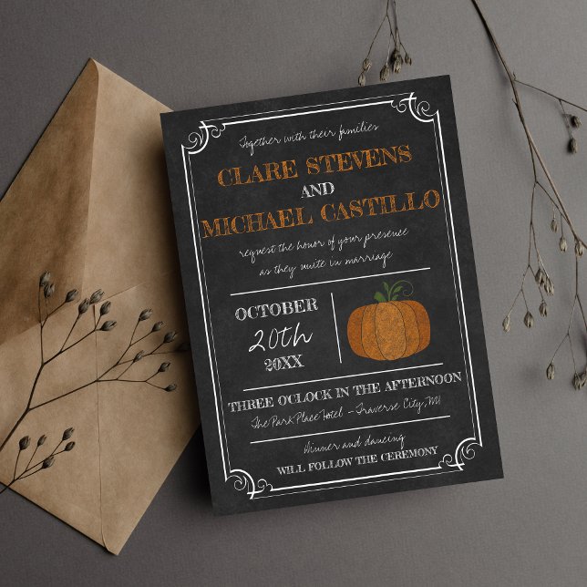 Til Death Fall Pumpkin Orange Black Wedding Invitation (Creator Uploaded)