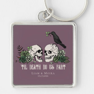 Til Death Gothic Blush Pink Floral Skull Key Ring