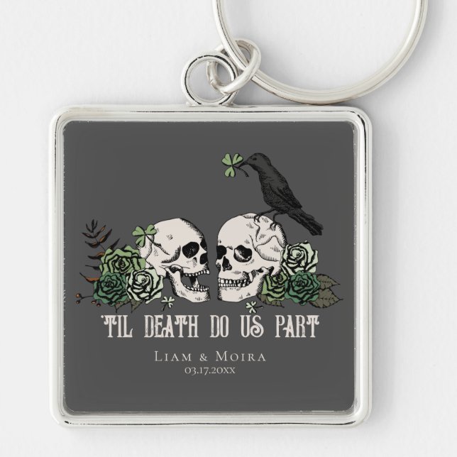 Til Death Gothic Blush Pink Floral Skull Key Ring (Front)