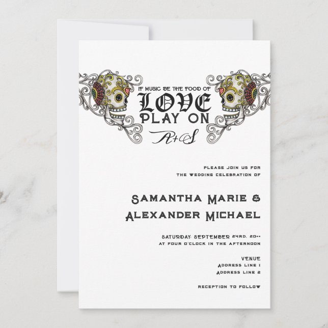 'Til Death Gothic Glam Skull Black Floral Wedding Invitation (Front)