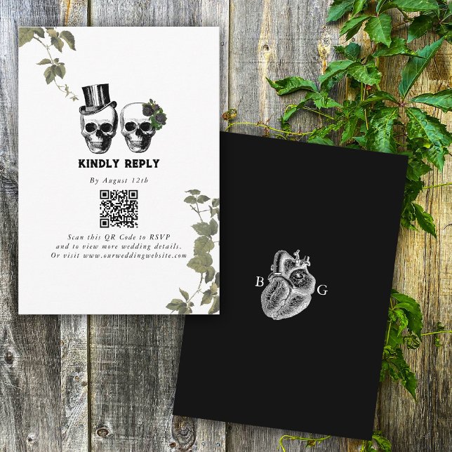 Til Death Gothic Heart Floral Skulls Wedding Enclosure Card (Til Death Gothic Heart Floral Skulls Wedding Enclosure Card)